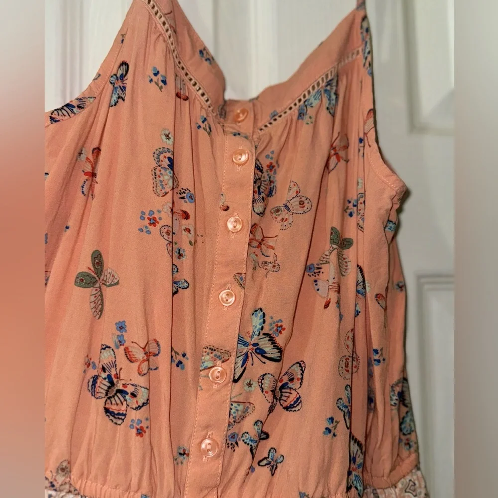 Gap Girls Butterfly Floral Print Romper Size 12 Orange Blue